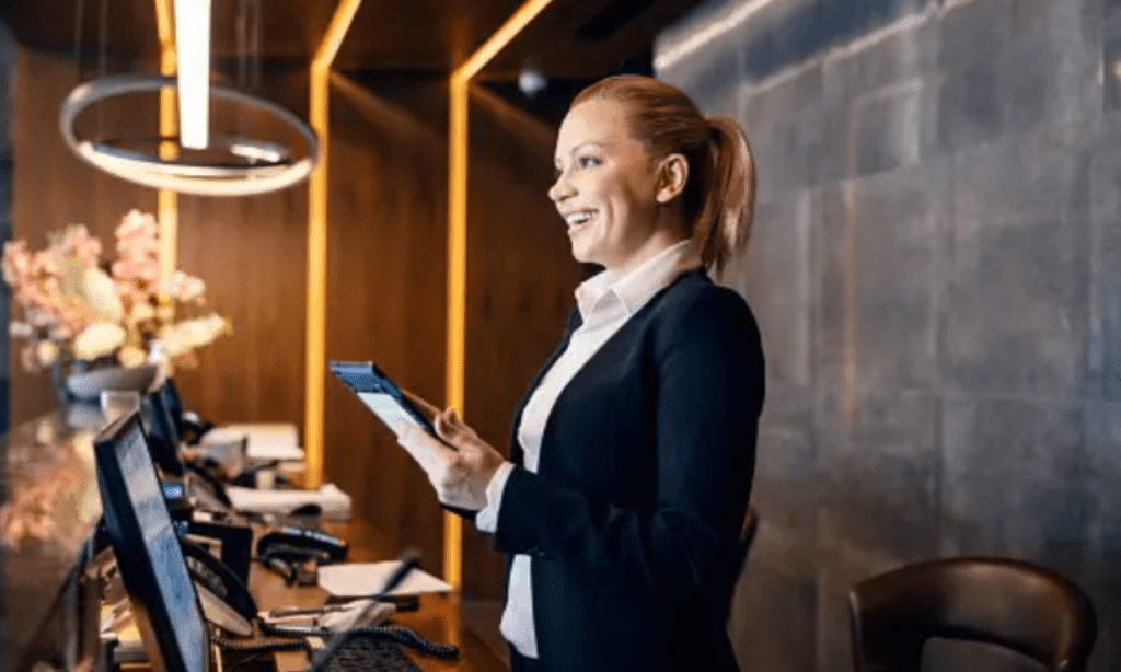 A professional woman at reception