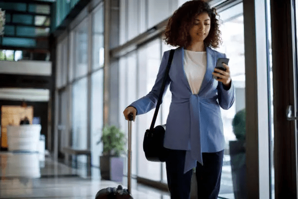 A women walking in airport lounge