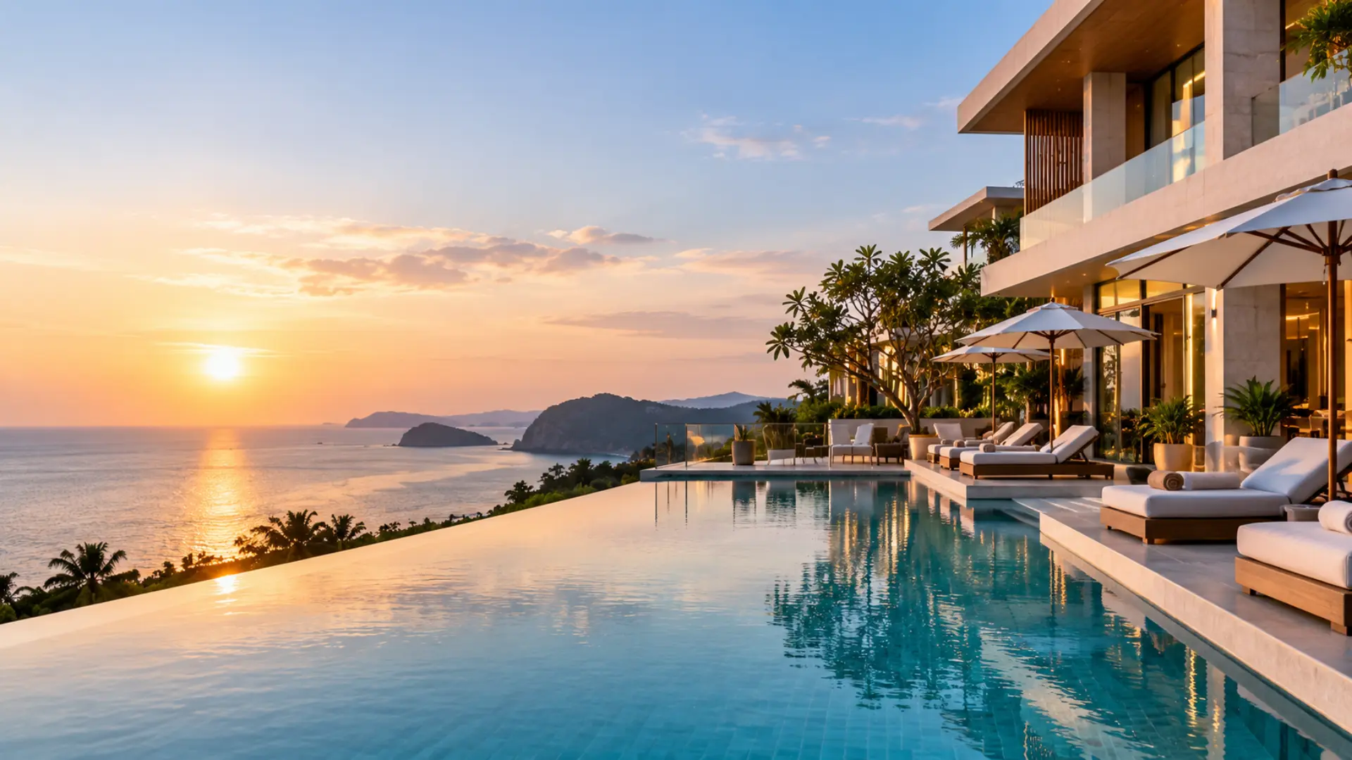 Premium resort terrace at dusk