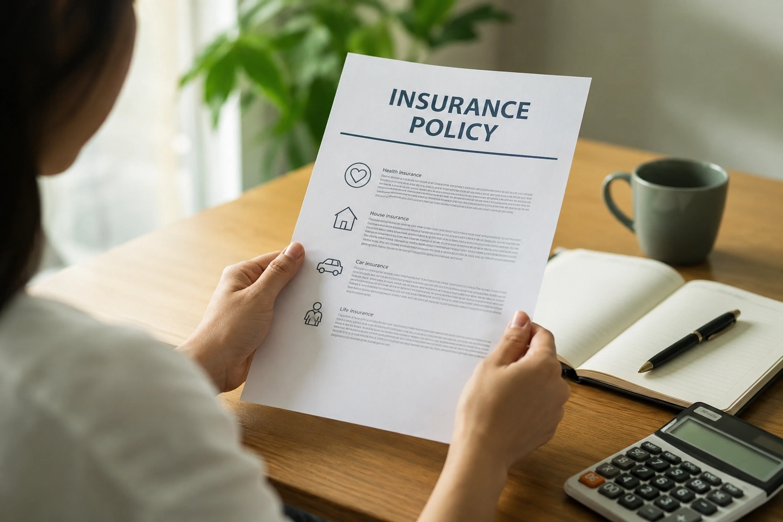 Person reviewing an insurance policy document at a desk, representing customer retention and policyholder loyalty
