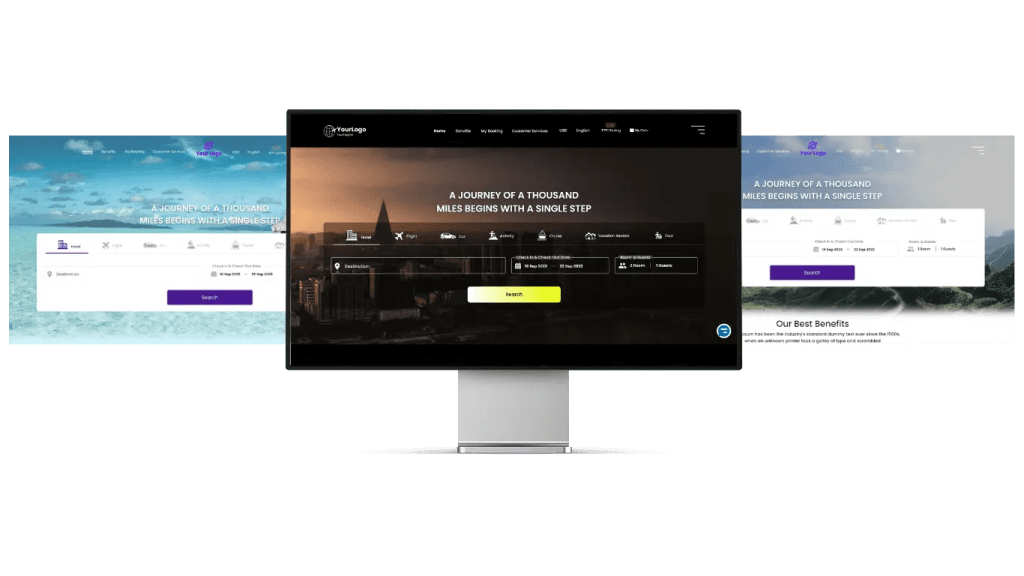 Private label travel platform homepage showcasing member-only travel booking solutions with hotel, flight, car rental, cruise, and vacation booking for membership organizations